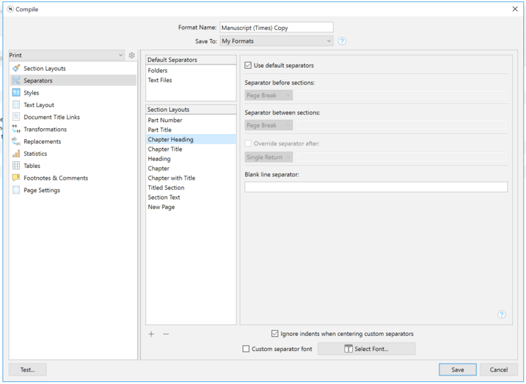 scrivener windows paragraph